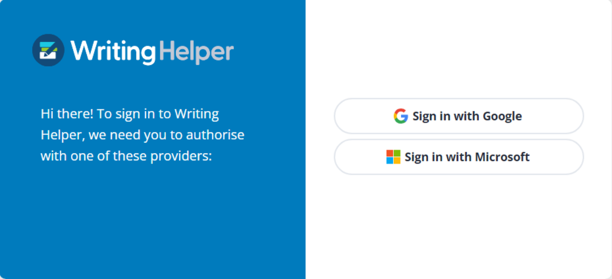 Writing Helper sign in page