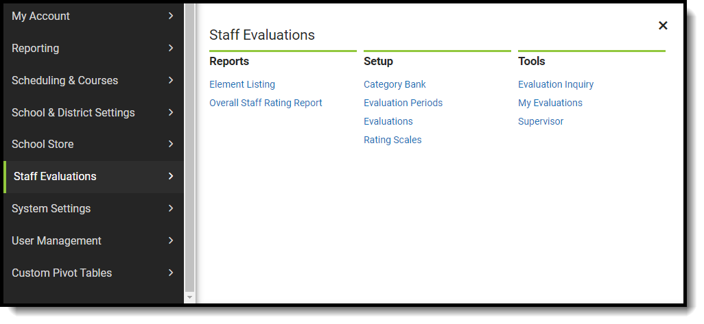 Screenshot of the Staff Evaluation tools as they appear in the Index.