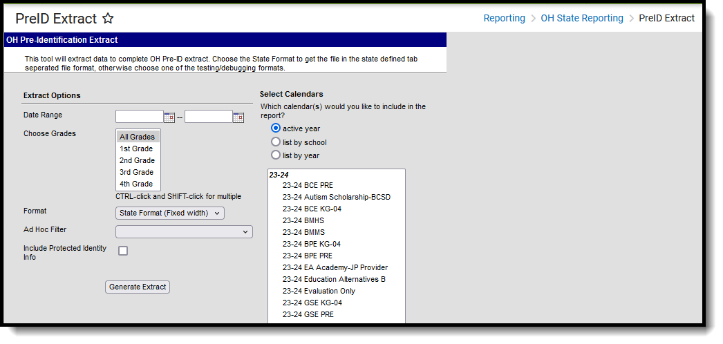 screenshot of the Ohio Pre ID Extract Editor. 