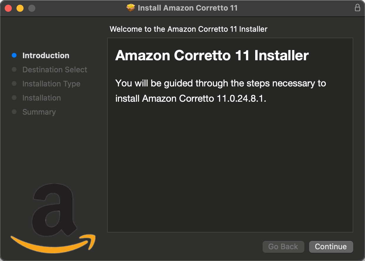 screenshot of an installer window for amazon corretto 11