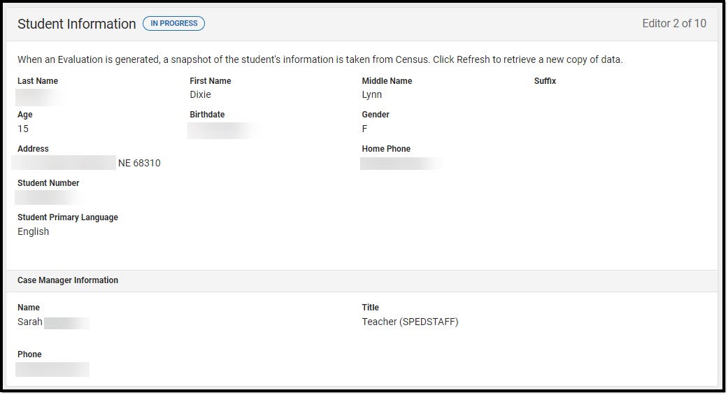 Screenshot of the Student Information Editor.