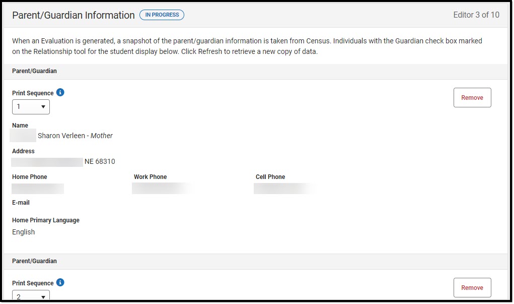 Screenshot of the Parent/Guardian Information Editor.