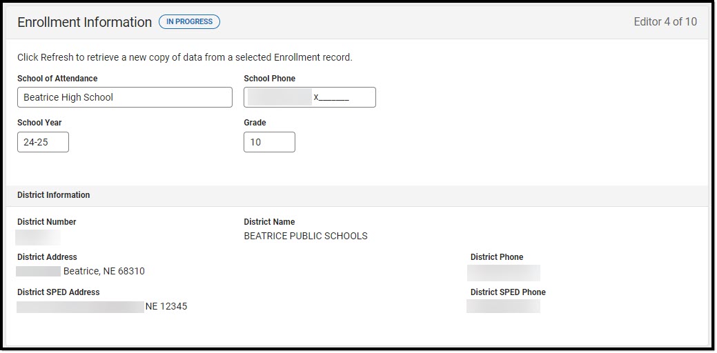 Screenshot of the Enrollment Information Editor.