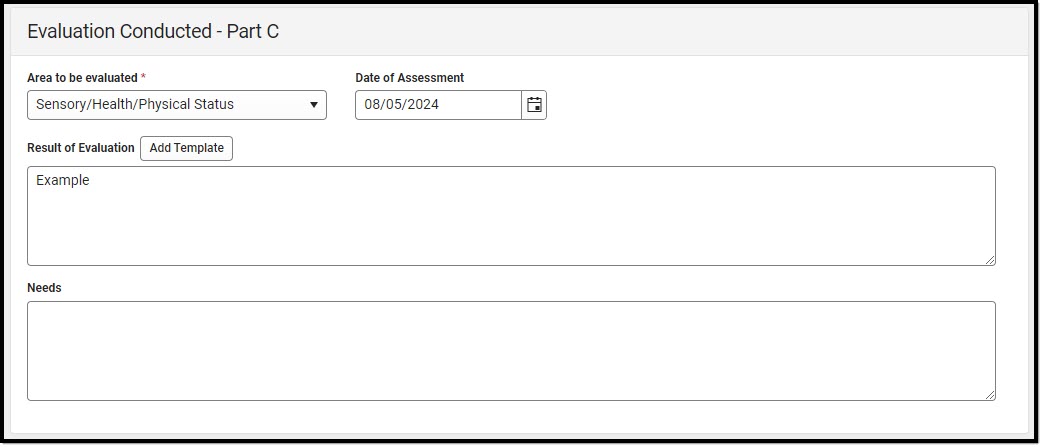 Screenshot of the current assessments - Part C Detail Screen.