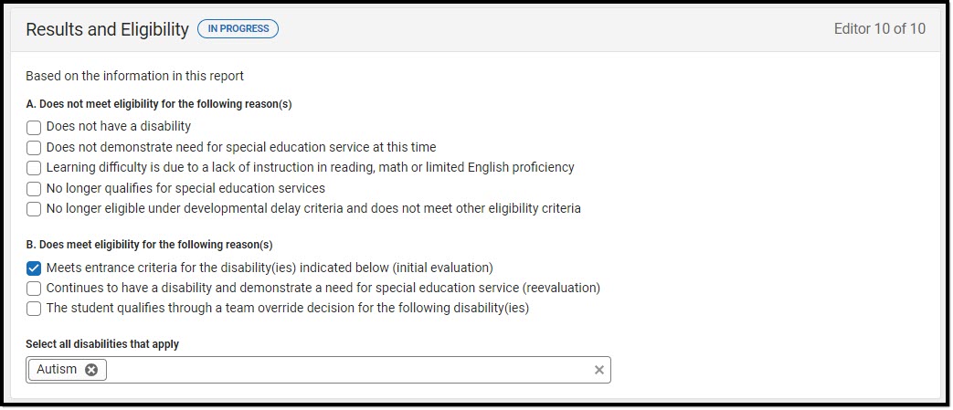 Screenshot of the Results and Eligibility Editor.