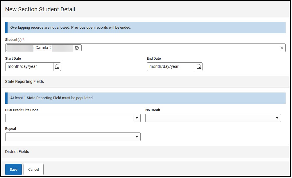 Screenshot of the Section Student Detail Side Panel.