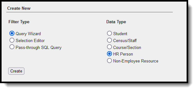 Screenshot of HR filter selection