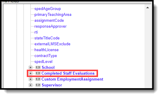 Screenshot of data field selection