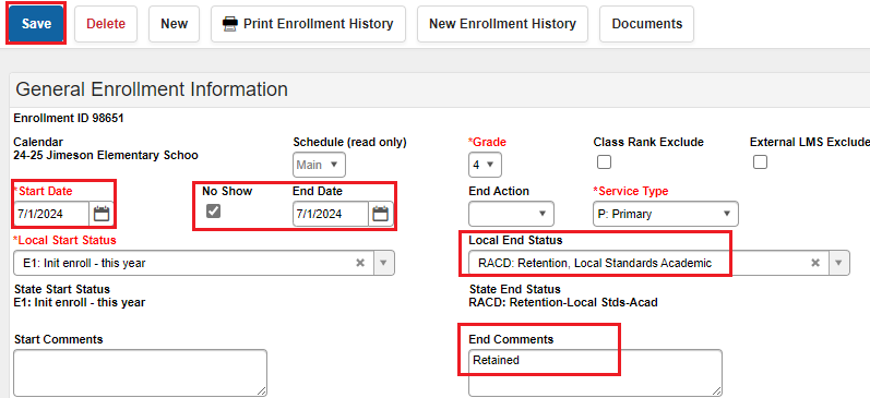 Reading Retained Current enrolment no show