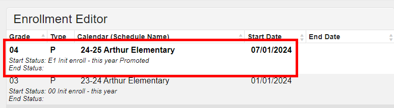 RtA Current Enrollment record selection