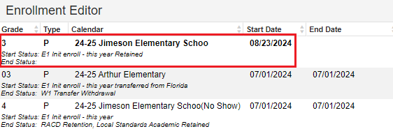 enrollment list with retained 3rd grade added.