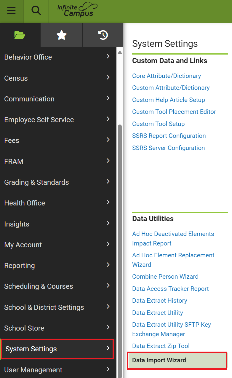 Data import wizard navigation