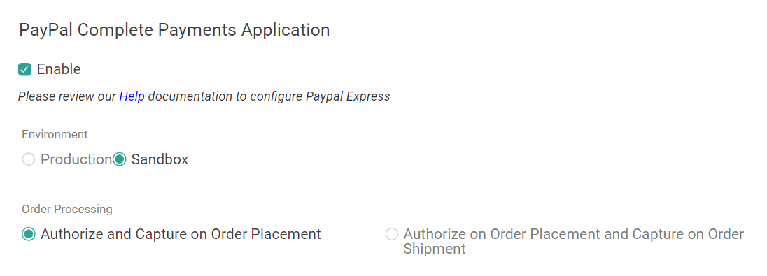 The PayPal Complete Payments settings