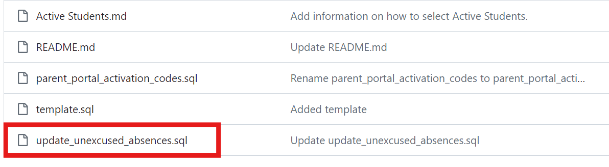 update excused absences sql