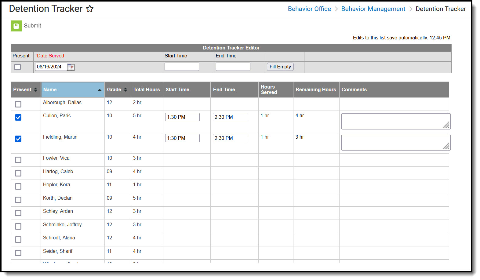 Screenshot of the Detention Tracker