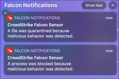 screenshot of a macOS pop-up from crowdstrike noting that a malicious process was blocked