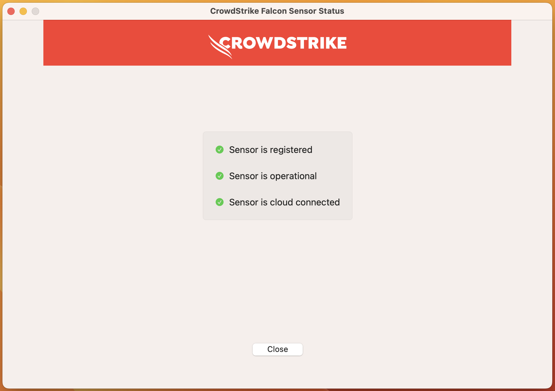 an information panel that displays connection information about crowdstrike falcon