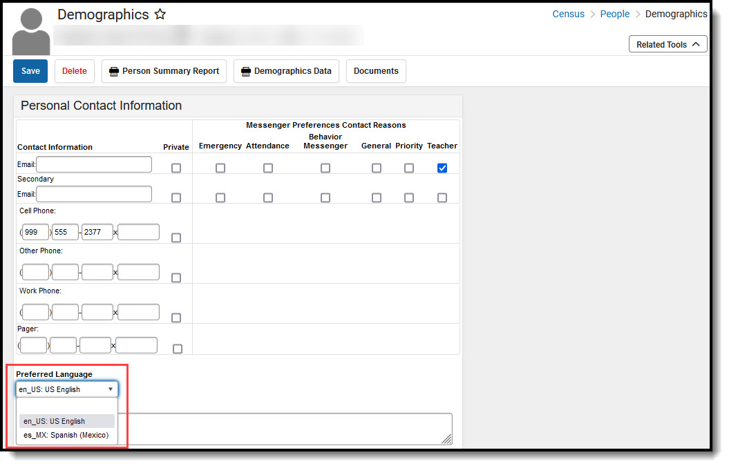 screenshot of the Preferred lanugage assignment