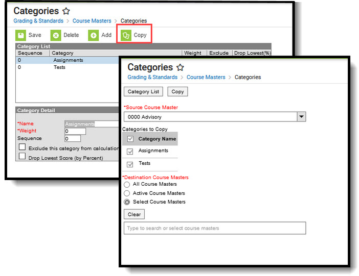 Two-part screenshot highlighting the copy button and showing the copy tool that displays.  