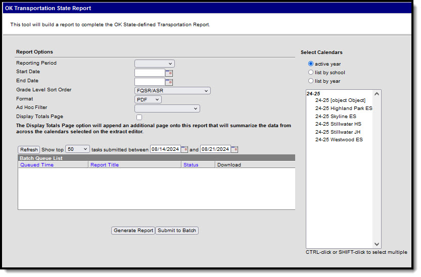 Screenshot of the Oklahoma Transportation State Report Editor