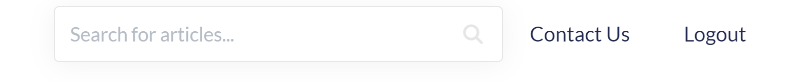 The top navigation far right of a live knowledge base, showing a search bar, the Contact Us link, and a Logout link.
