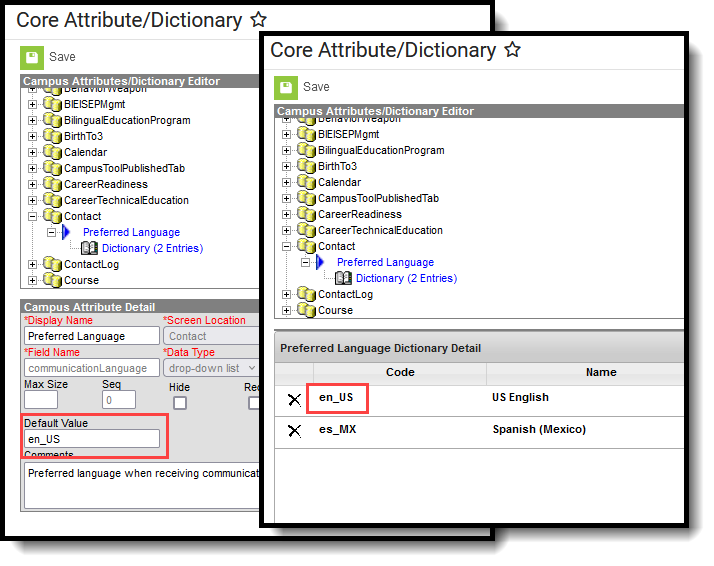 screenshot the default value matching the dictionary