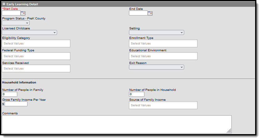 Screenshot of the Delaware Early Learning Detail Editor