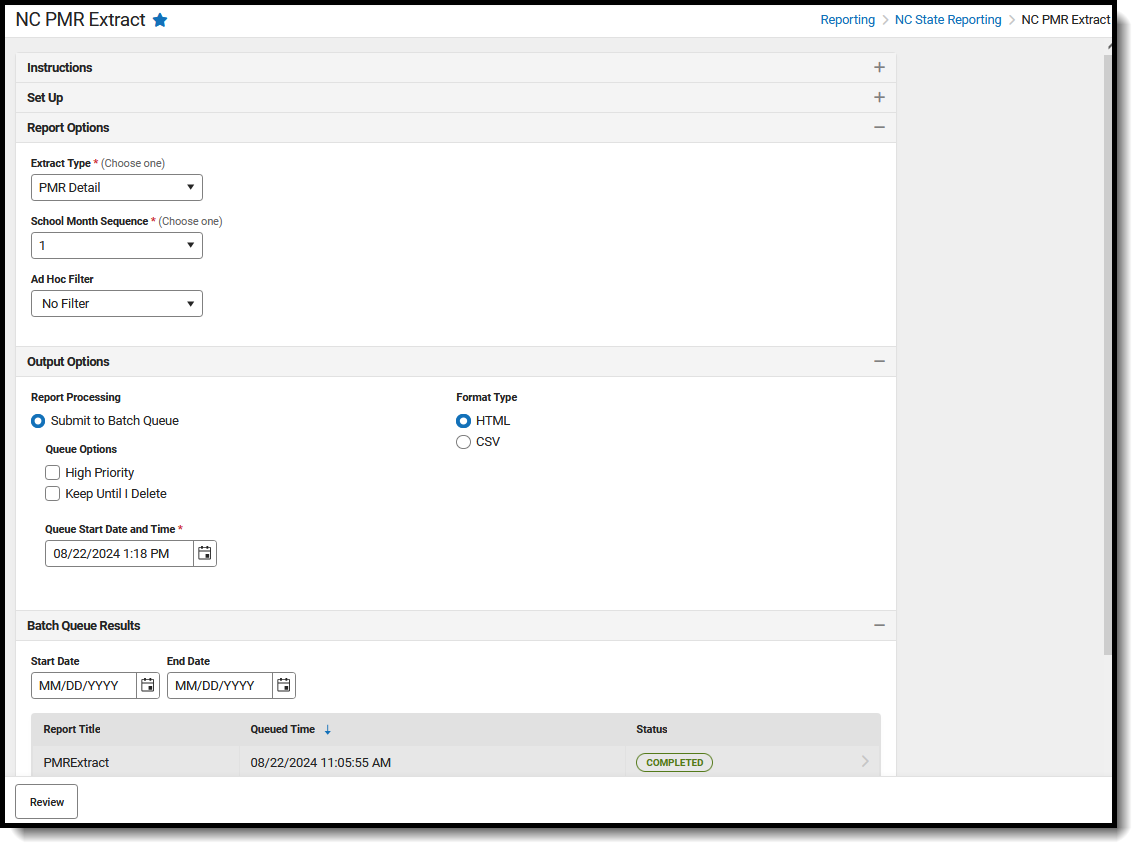 Screenshot of the PMR Detail Editor, located at Reporting, NC State Reporting. 