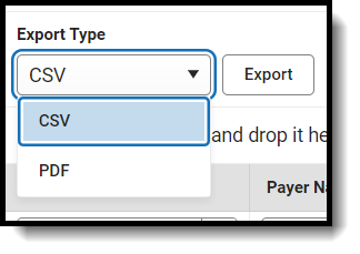 Screenshot of export type