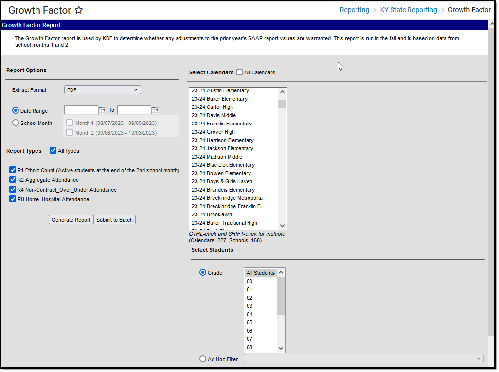 Screenshot of the Growth Factor report editor.