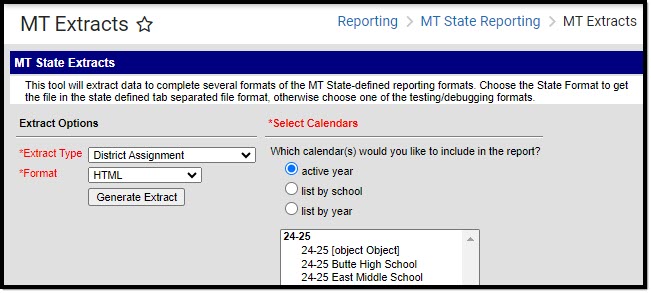 Screenshot of the District Assignment Extract Editor.