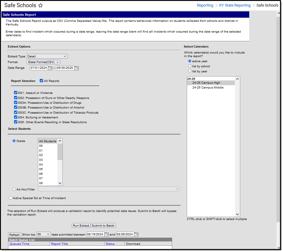 Screenshot of the Safe Schools report editor. 