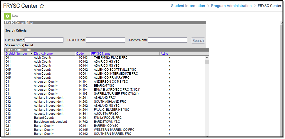 Screenshot of FRYSC Center tool highlighting its location within Programs.