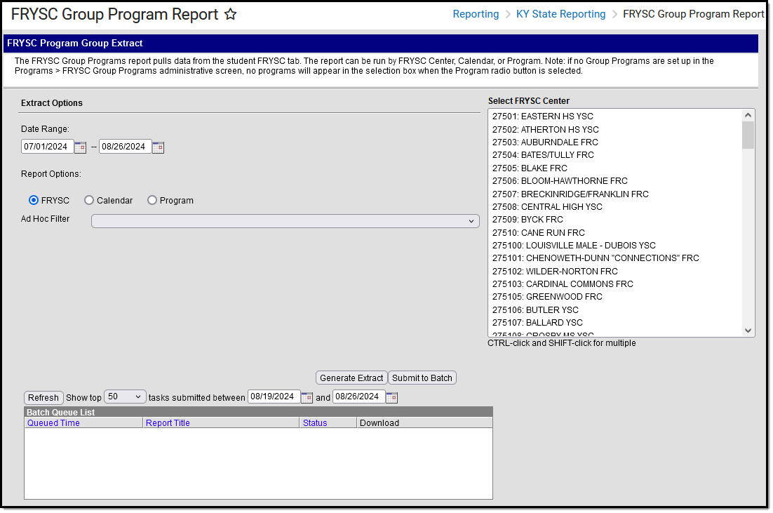 Screenshot of the FRYSC Group Program report editor.