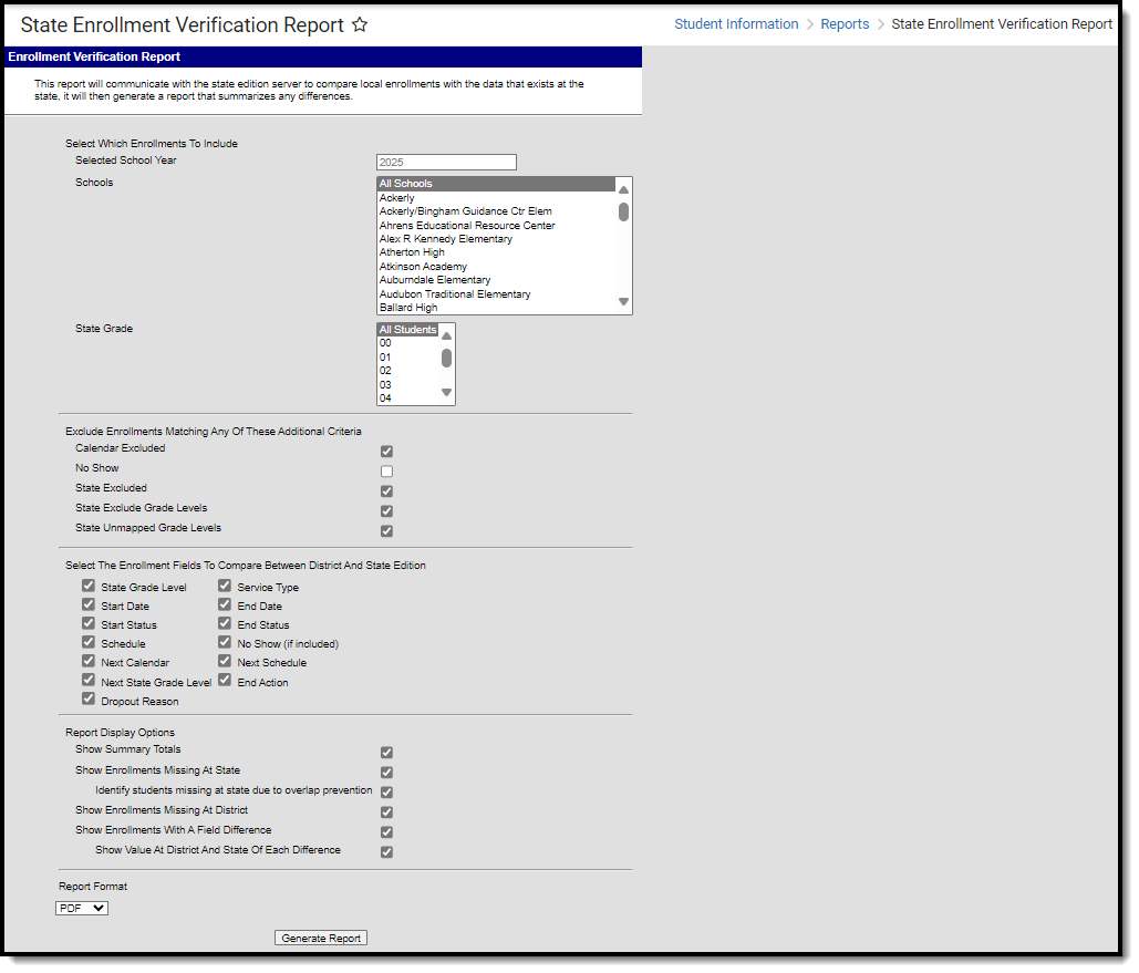 screenshot of the state enrollment verification summary