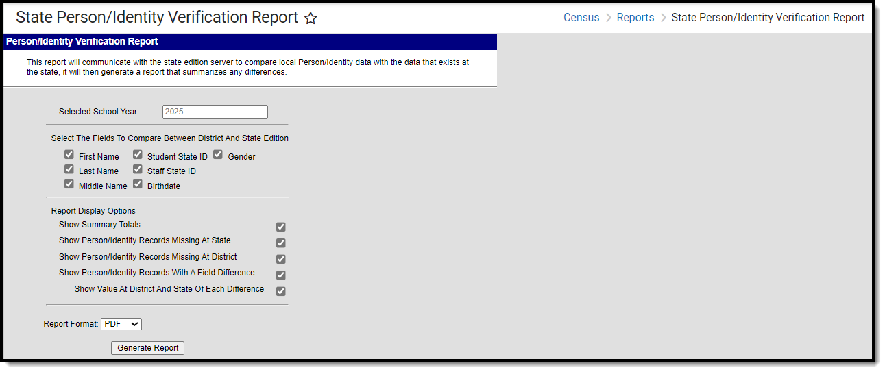 screenshot of the state person identity verification report