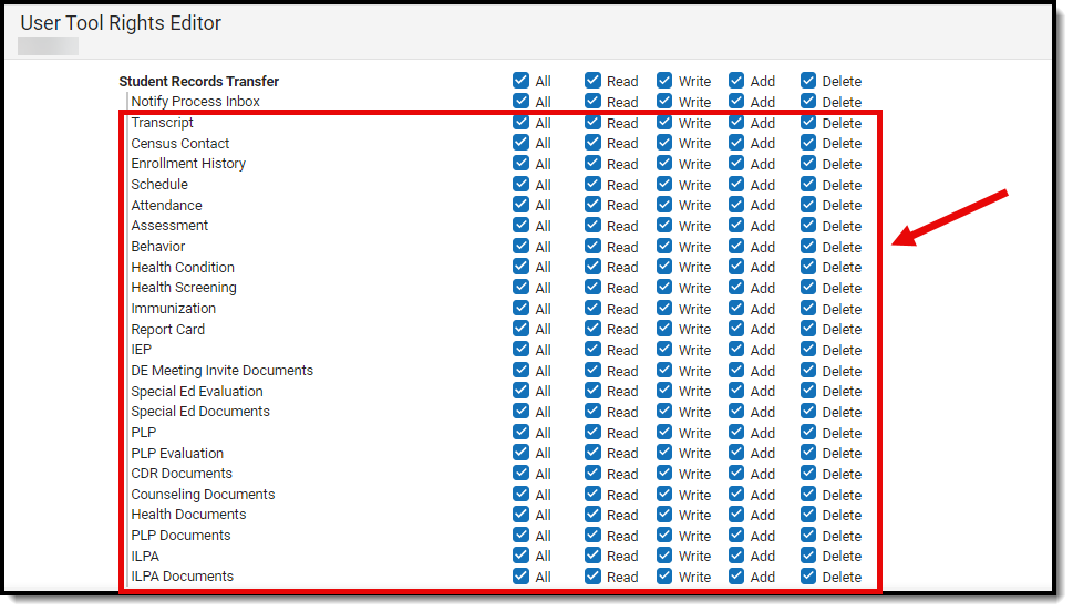 screenshot of the import wizard tool rights