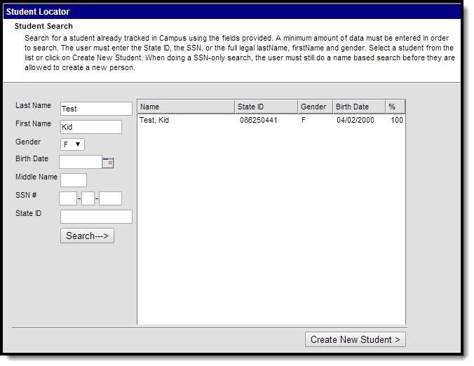 screenshot of the student locator editor