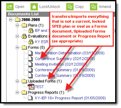 screenshot of transferred documents within the documents tool