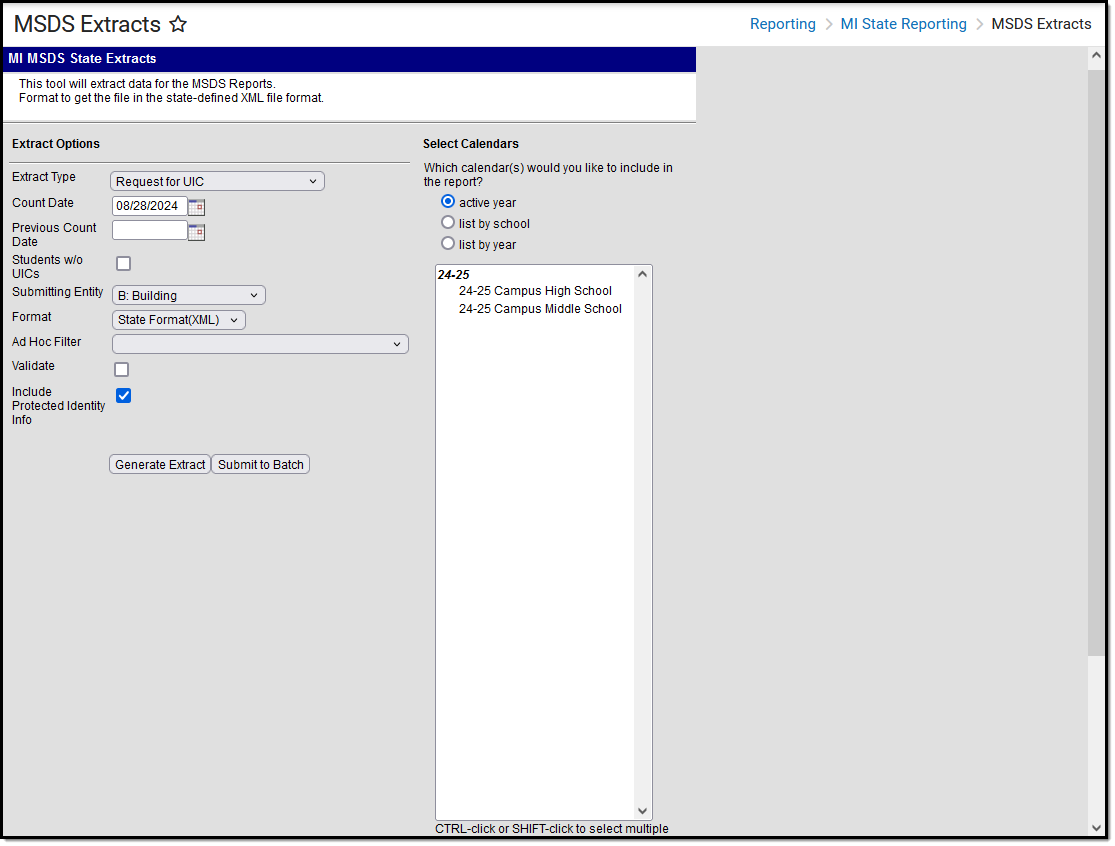 Screenshot of the MSDS request for UIC extract editor.  