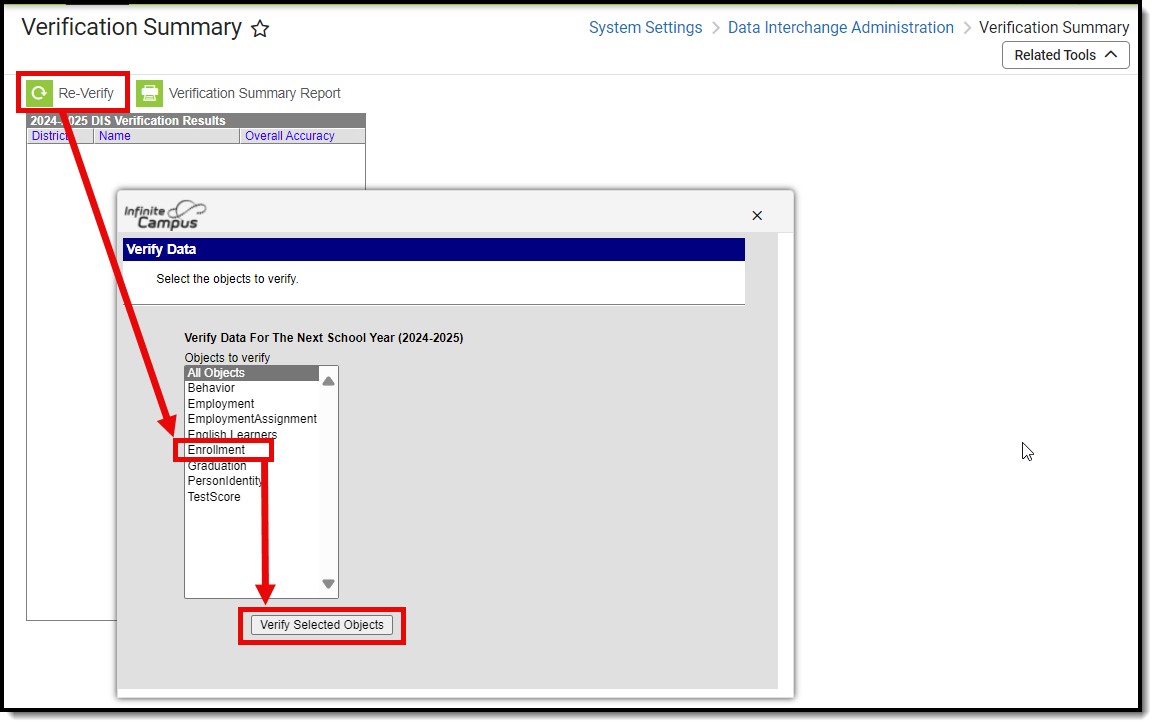 screenshot of selecting the re-verify button