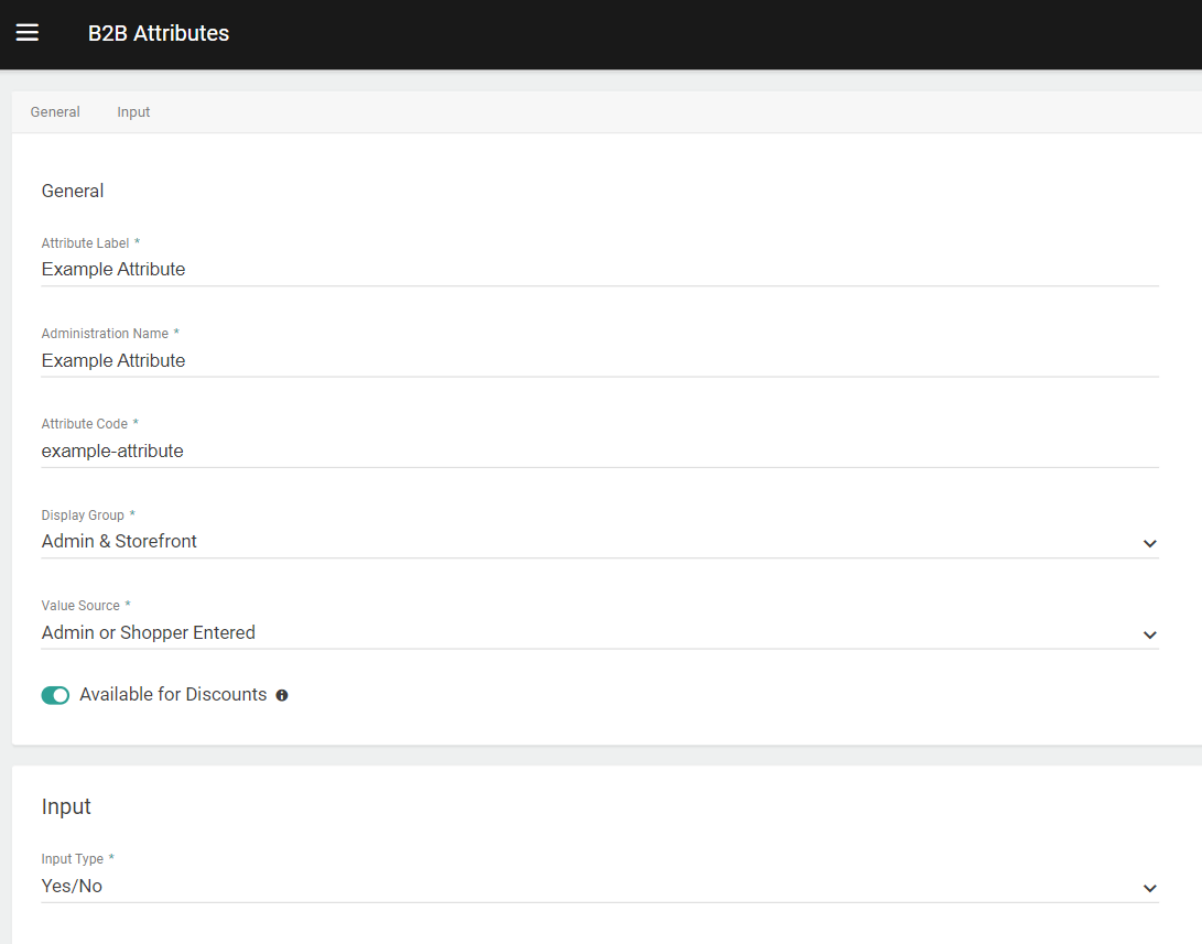 Example b2b attribute configurations