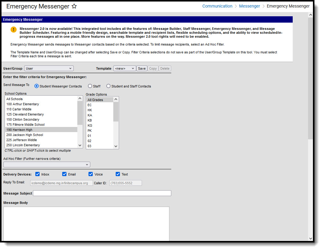 Screenshot of the Emergency Messenger editor.