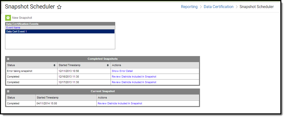 screenshot of the snapshot scheduler tool