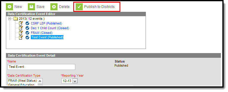 screenshot of the publish to districts button highlighted