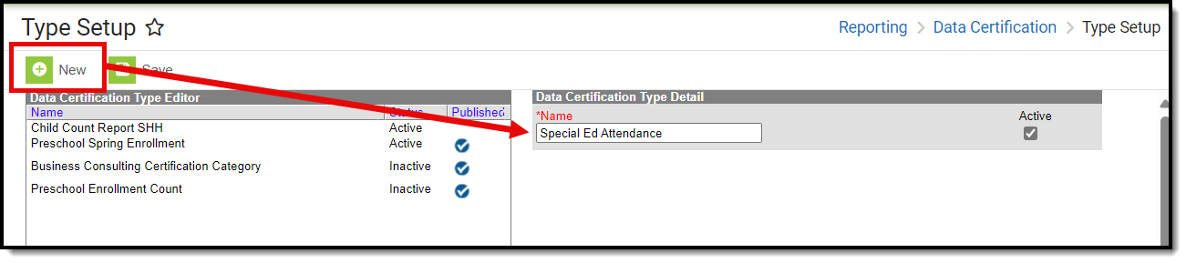 screenshot of creating a new certification type