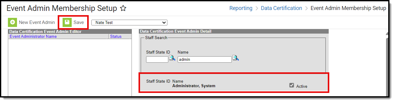 screenshot of an event admin added