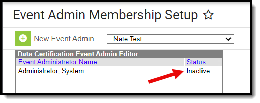 screenshot of the event admin showing as inactive