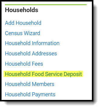 Screenshot of Household food service deposit under census