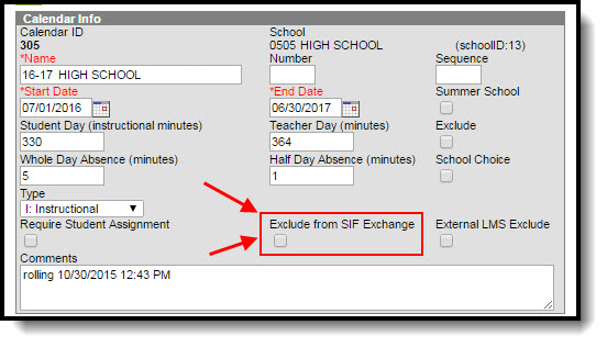 Screenshot of Exclude from SIF Exchange scheckbox on Calendar.